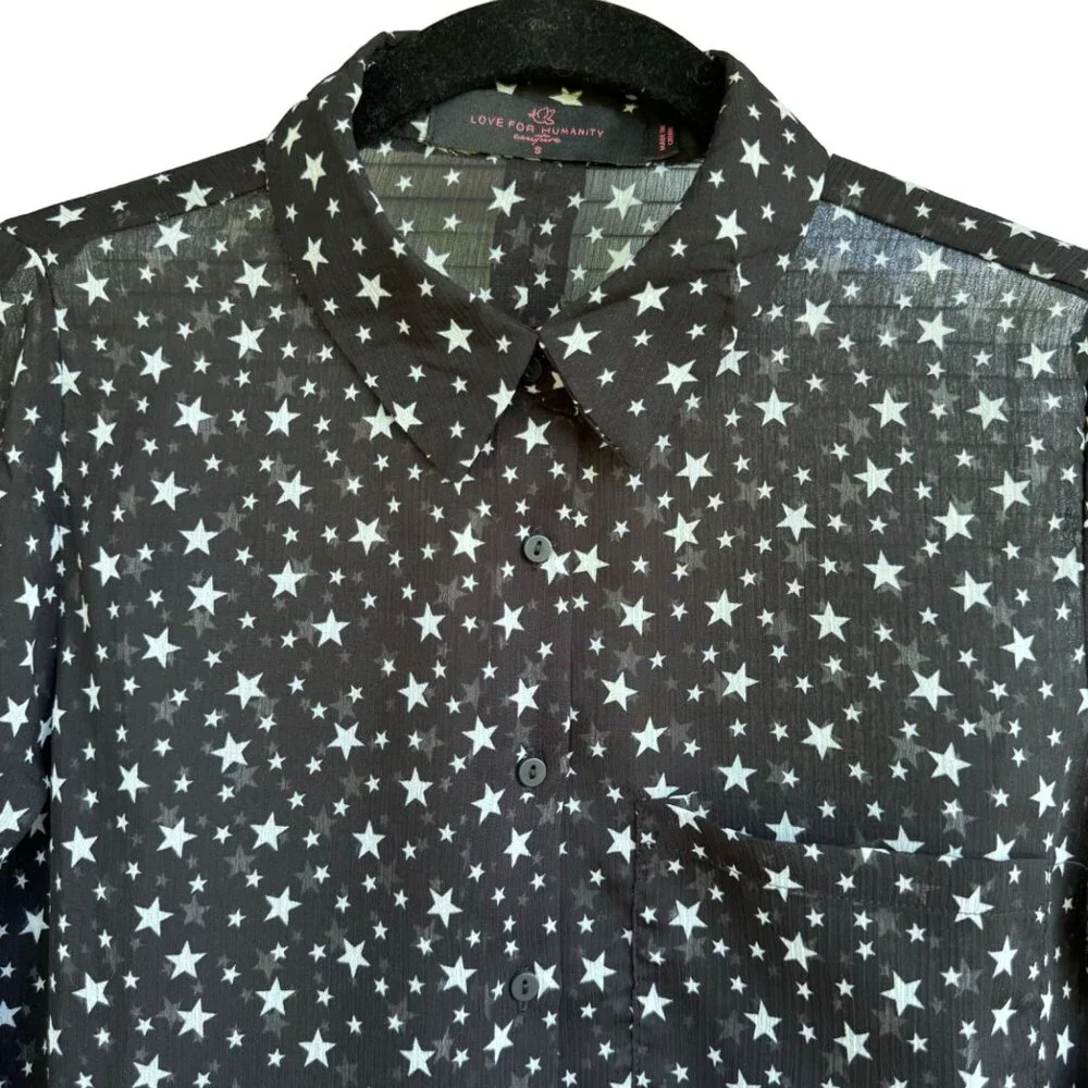 Love for Humanity Couture Button Down Shirt sz Small Stars Black w/ White Stars - Picture 10 of 10
